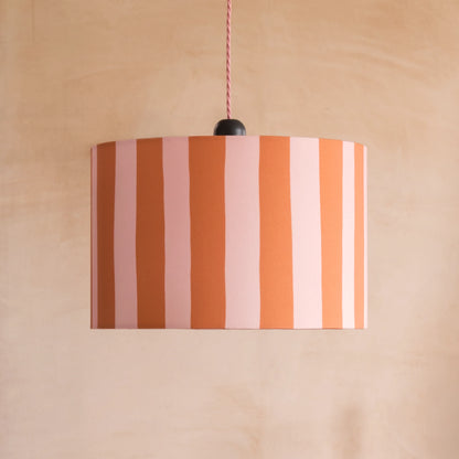 Blossom Pink & peel orange striped drum shade - BlissVeranda