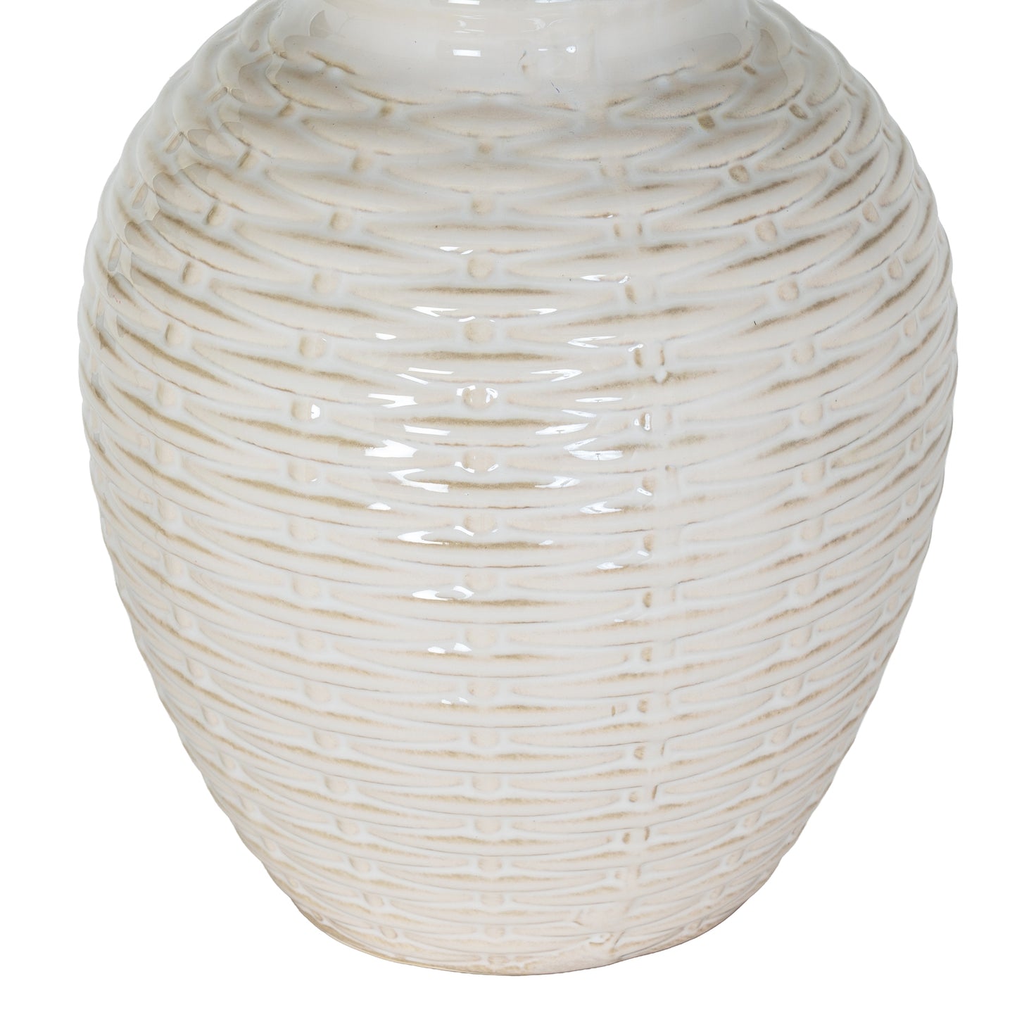White ceramic vase with textured surface on a white background