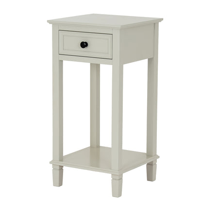White side table with a drawer on a white background