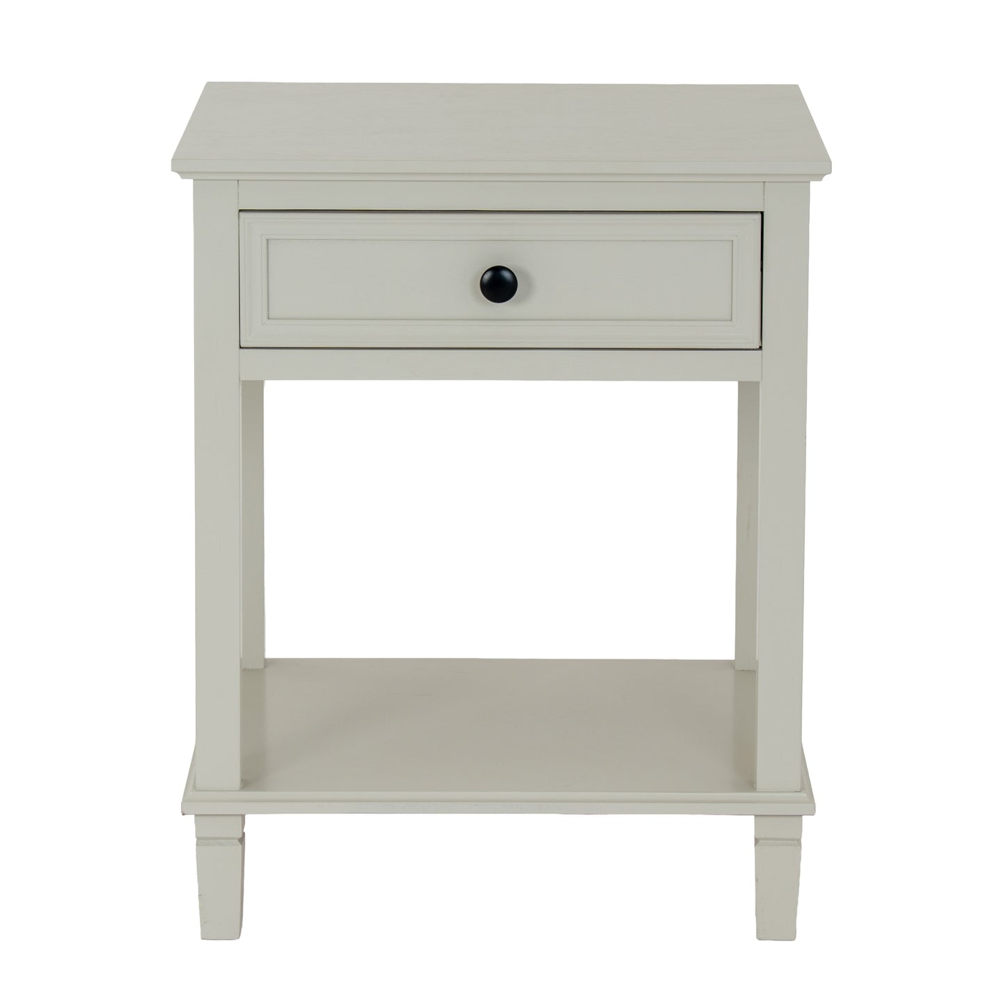 White nightstand with a drawer on a white background