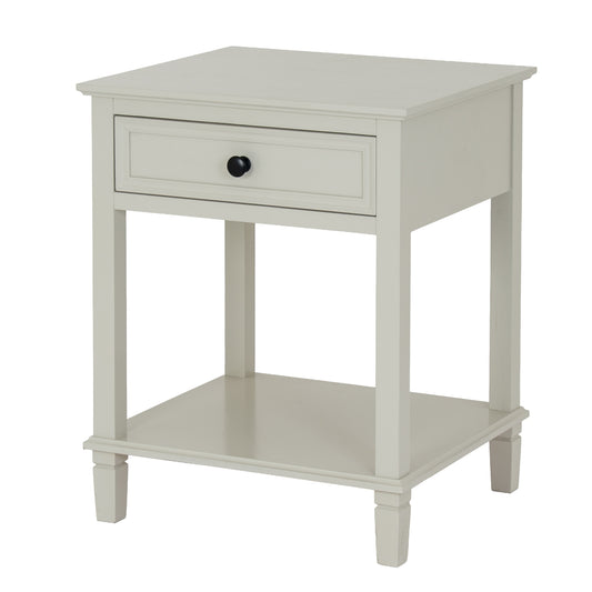 White side table with a drawer on a white background