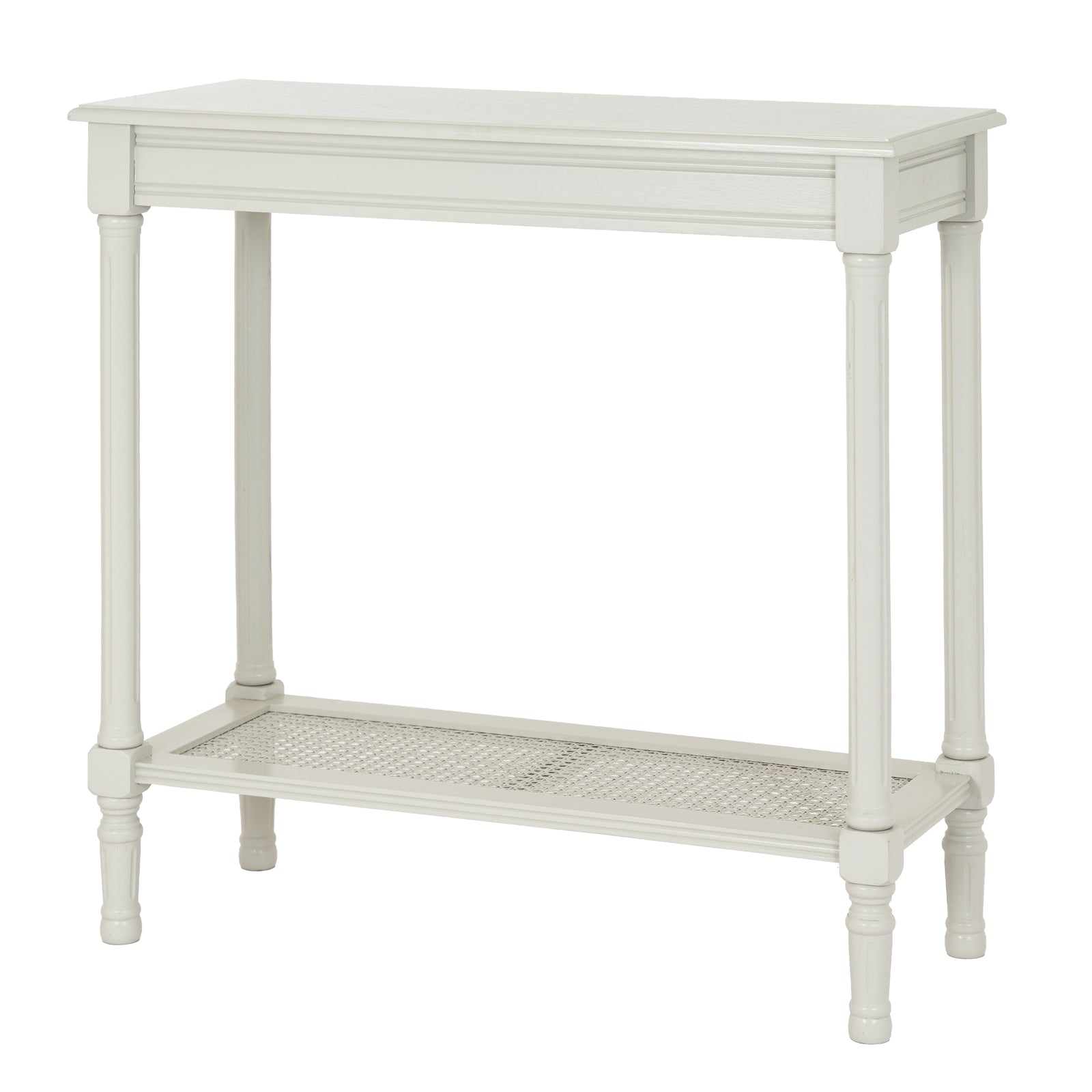 White console table with a shelf on a white background