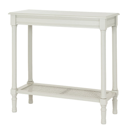 White console table with a shelf on a white background