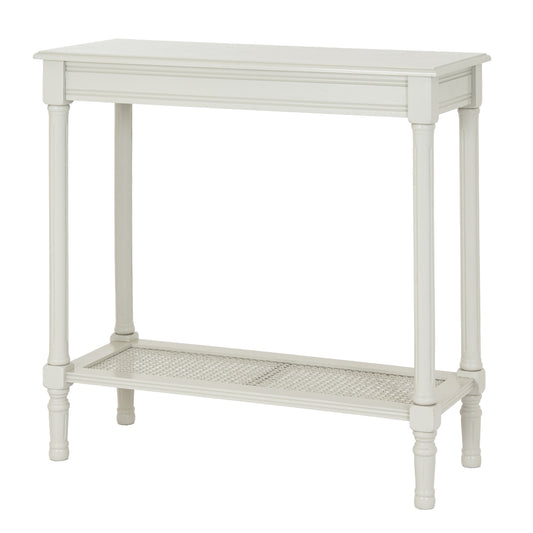 White console table with a shelf on a white background