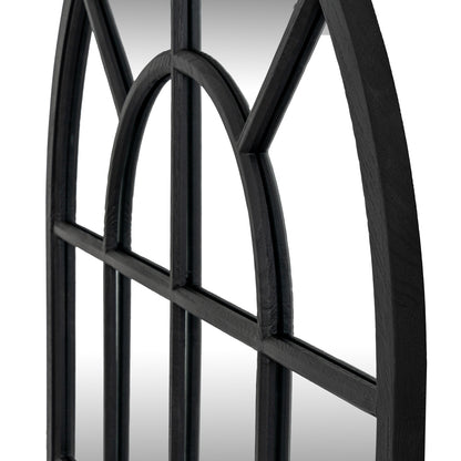 Black metal decorative frame with arch design on a white background