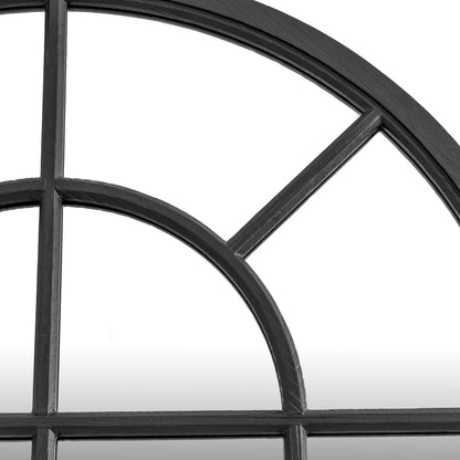 Close-up of a black metal window frame with a white background