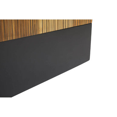 Black and wood-patterned sideboard corner on a white background