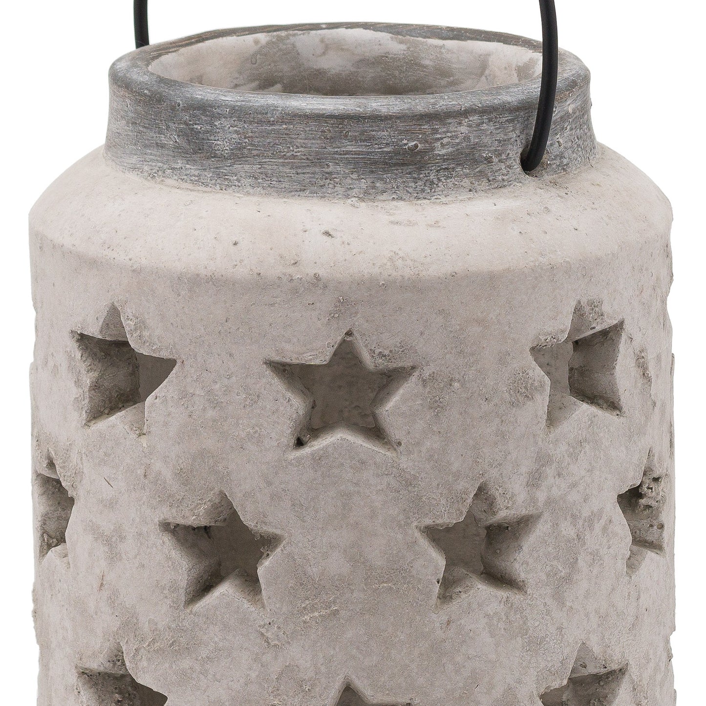 Cement lantern with star patterns on a white background