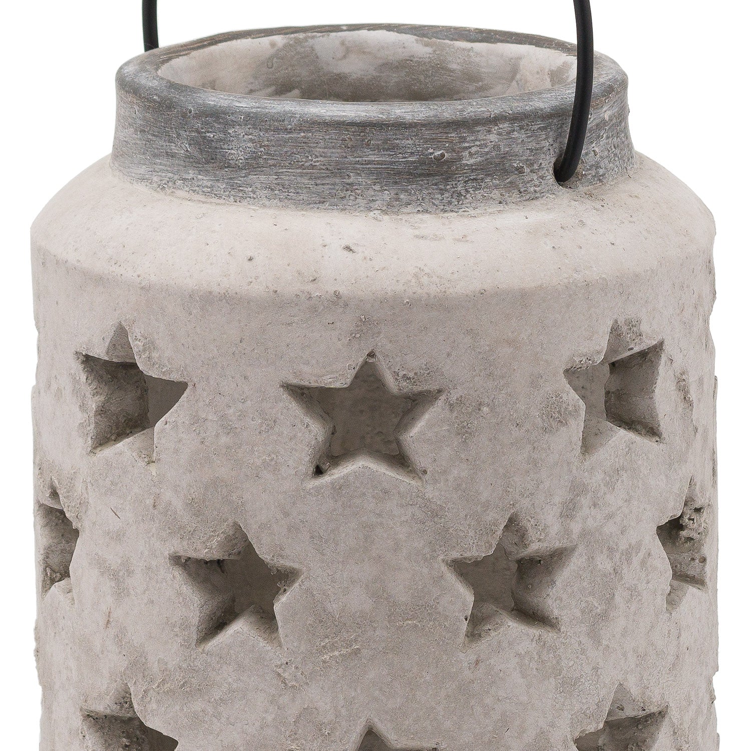 Cement lantern with star patterns on a white background