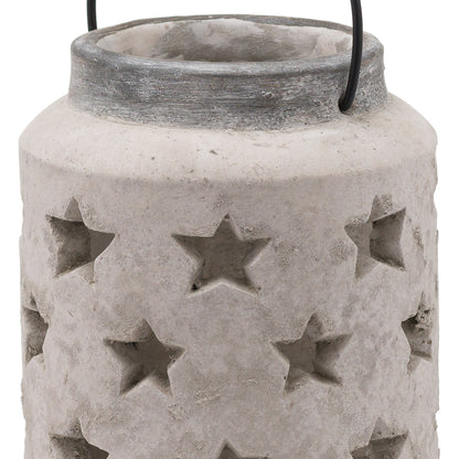 Cement lantern with star patterns on a white background