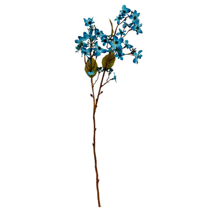 Artificial flower branch with blue flowers on a white background
