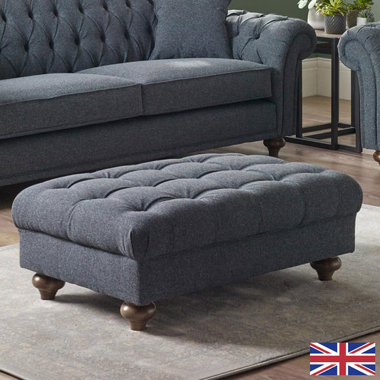 Luxury Modern Bordeaux Fabric Footstool, Blue