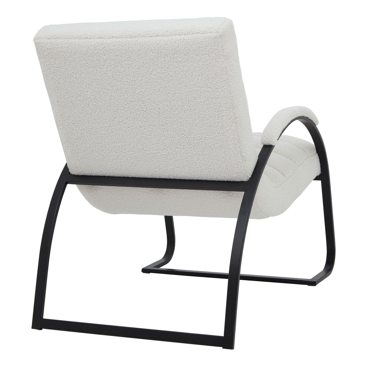 White armchair with black metal frame on a white background