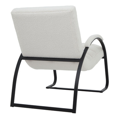 White armchair with black metal frame on a white background