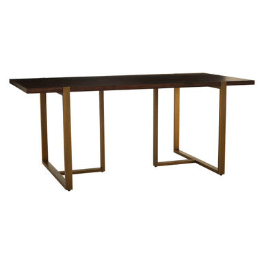 Wooden table with metal legs on a white background