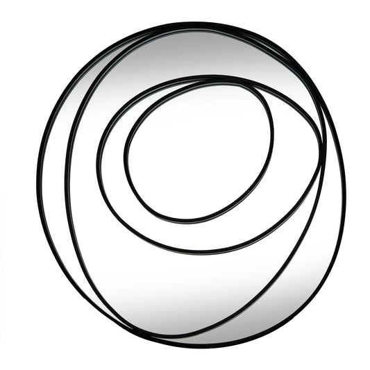 Circular mirror with concentric black frames on a white background