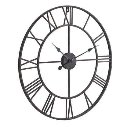 Large round wall clock with Roman numeral markers on a white background