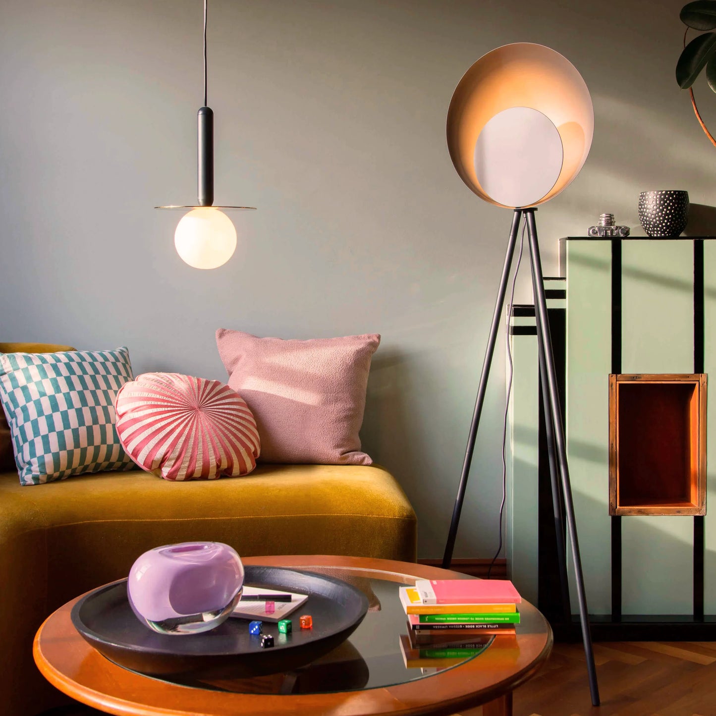 Charcoal grey disk pendant light - BlissVeranda