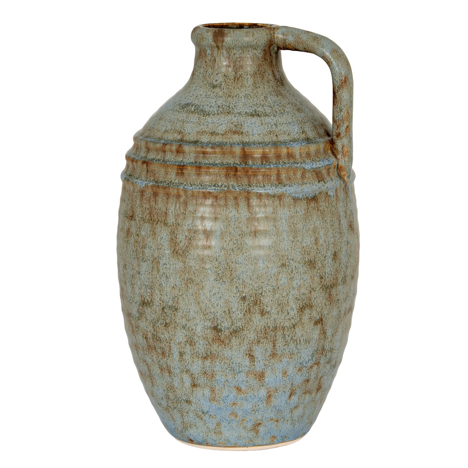 Ceramic jug with a textured surface on a white background