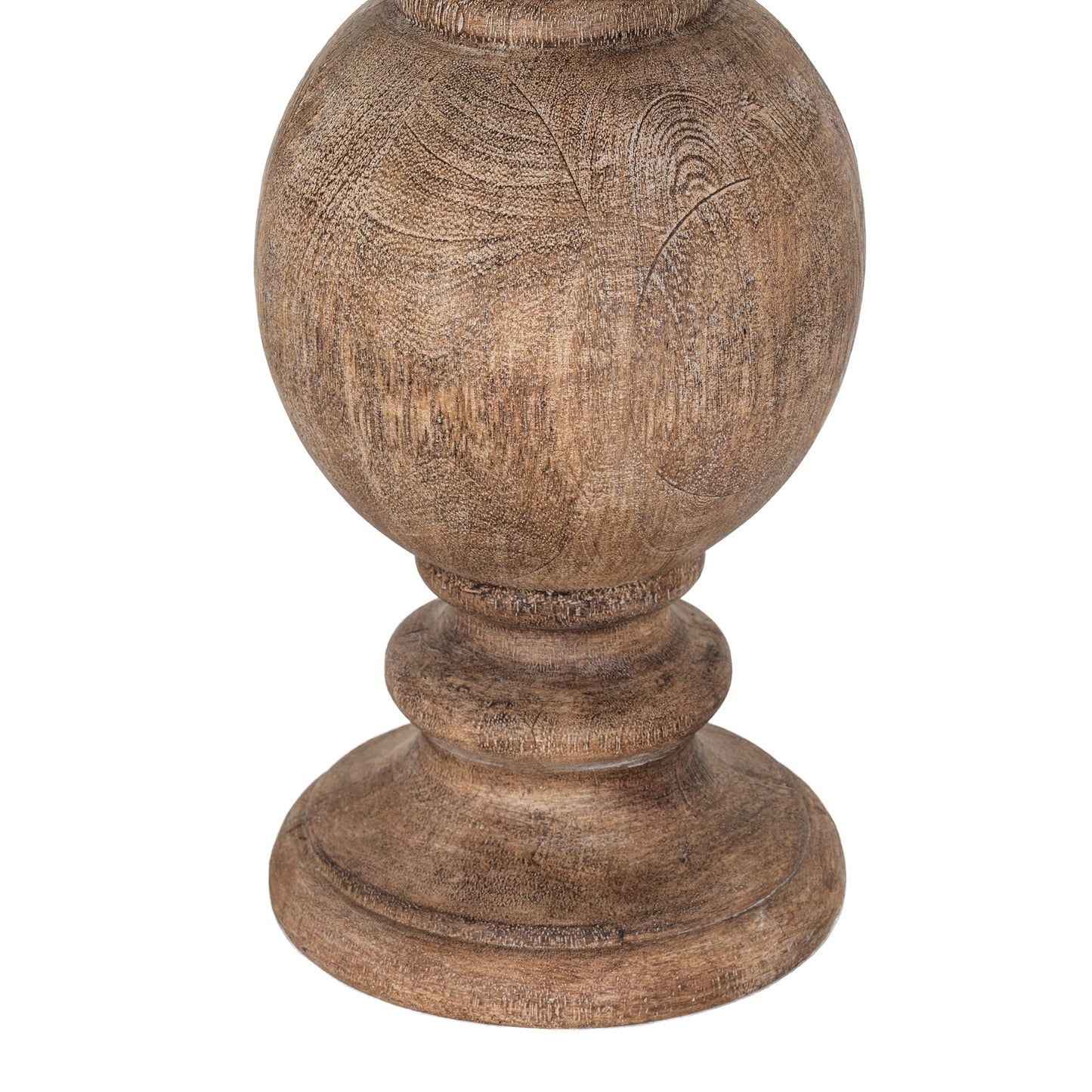 Wooden decorative urn with intricate carvings on a white background