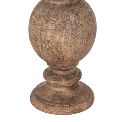 Wooden decorative urn with intricate carvings on a white background