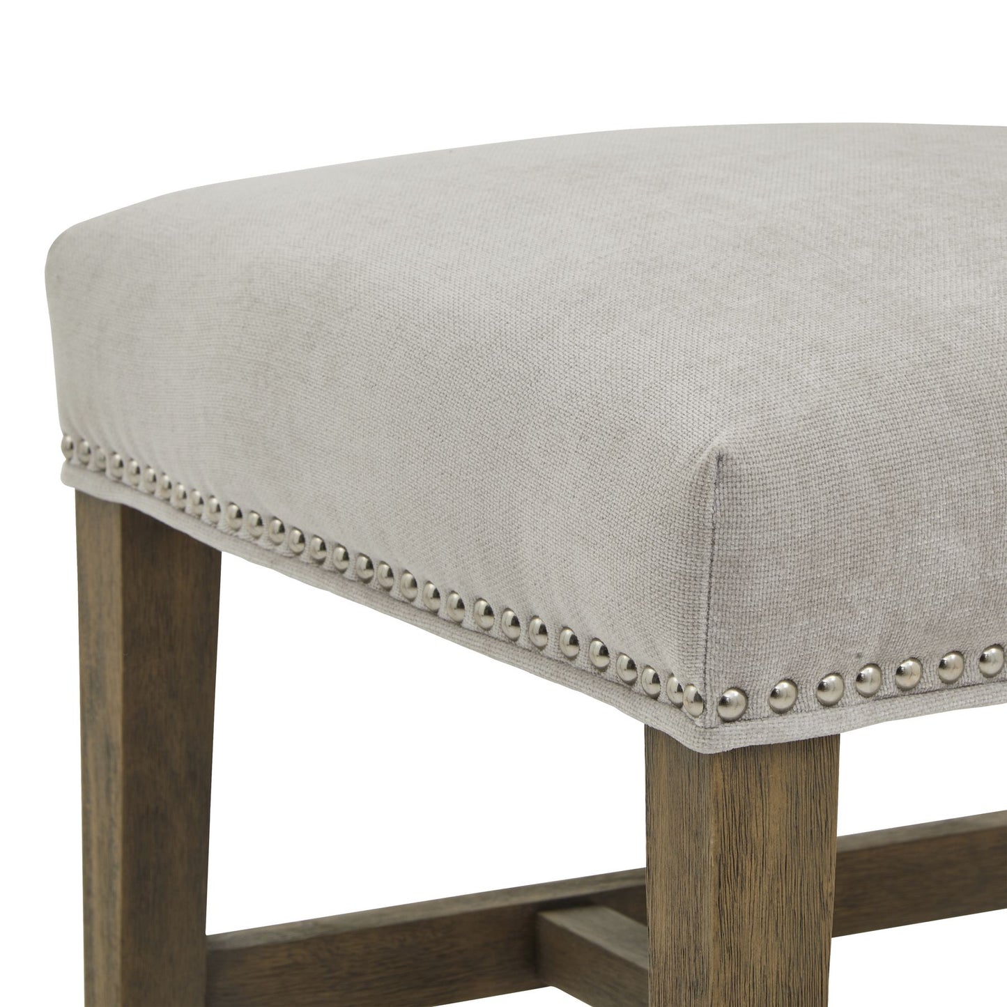 Stool with upholstered seat and wooden frame on a white background