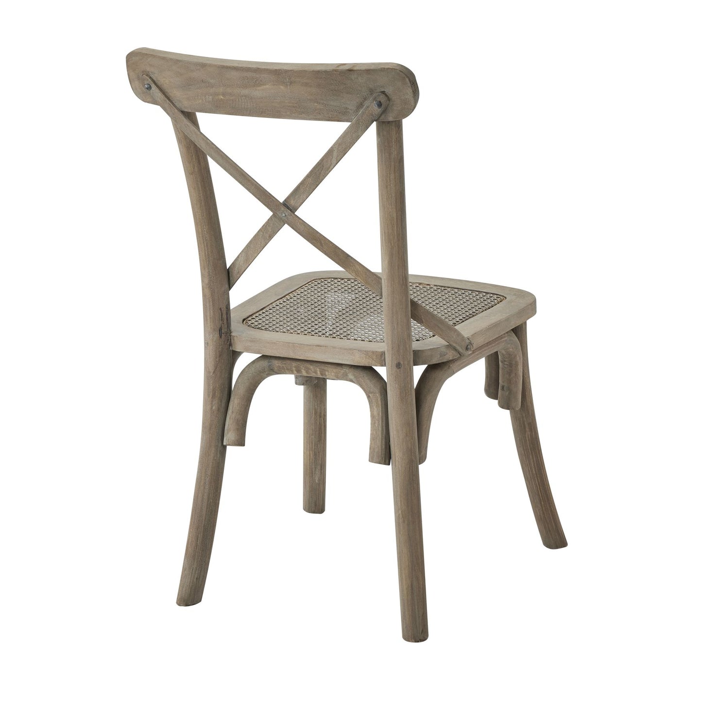 Wooden chair with a woven seat on a white background