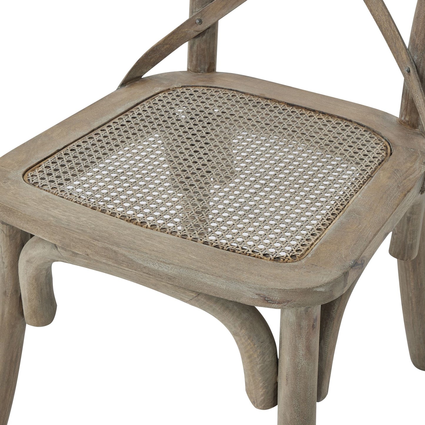 Wooden chair with a woven seat on a white background