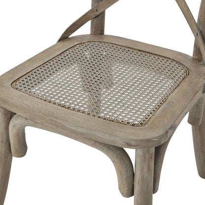 Wooden chair with a woven seat on a white background