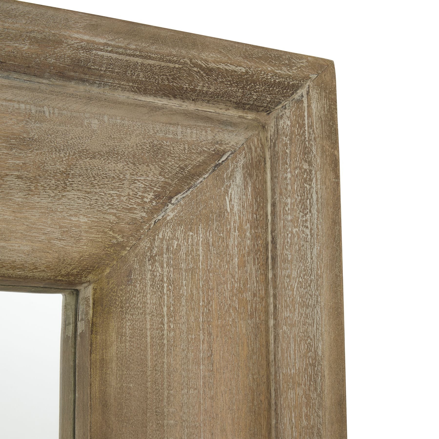 Close-up of a wooden frame corner on a white background