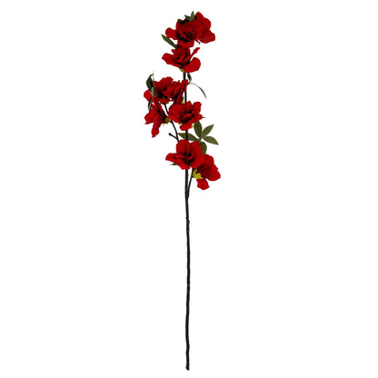 Artificial red flower stem on a white background
