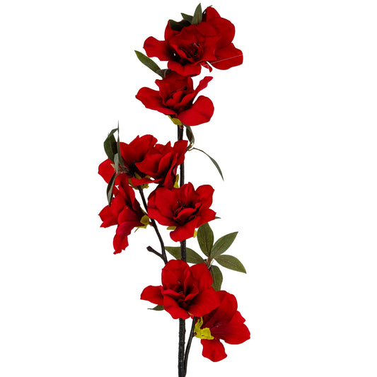 Artificial red flower branch on a white background