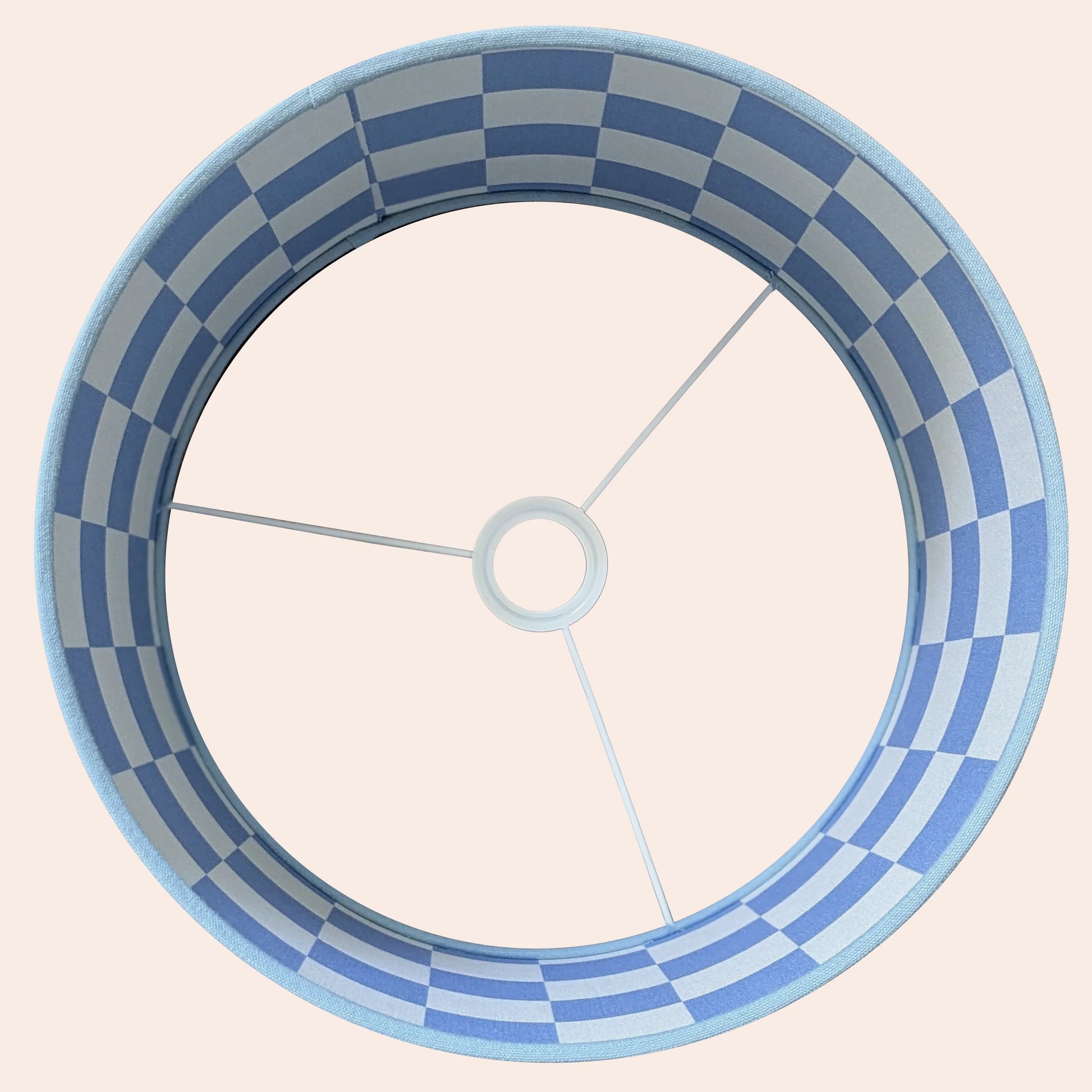Damson blue check lined drum shade - BlissVeranda