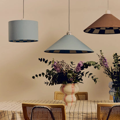 Damson blue check lined drum shade - BlissVeranda