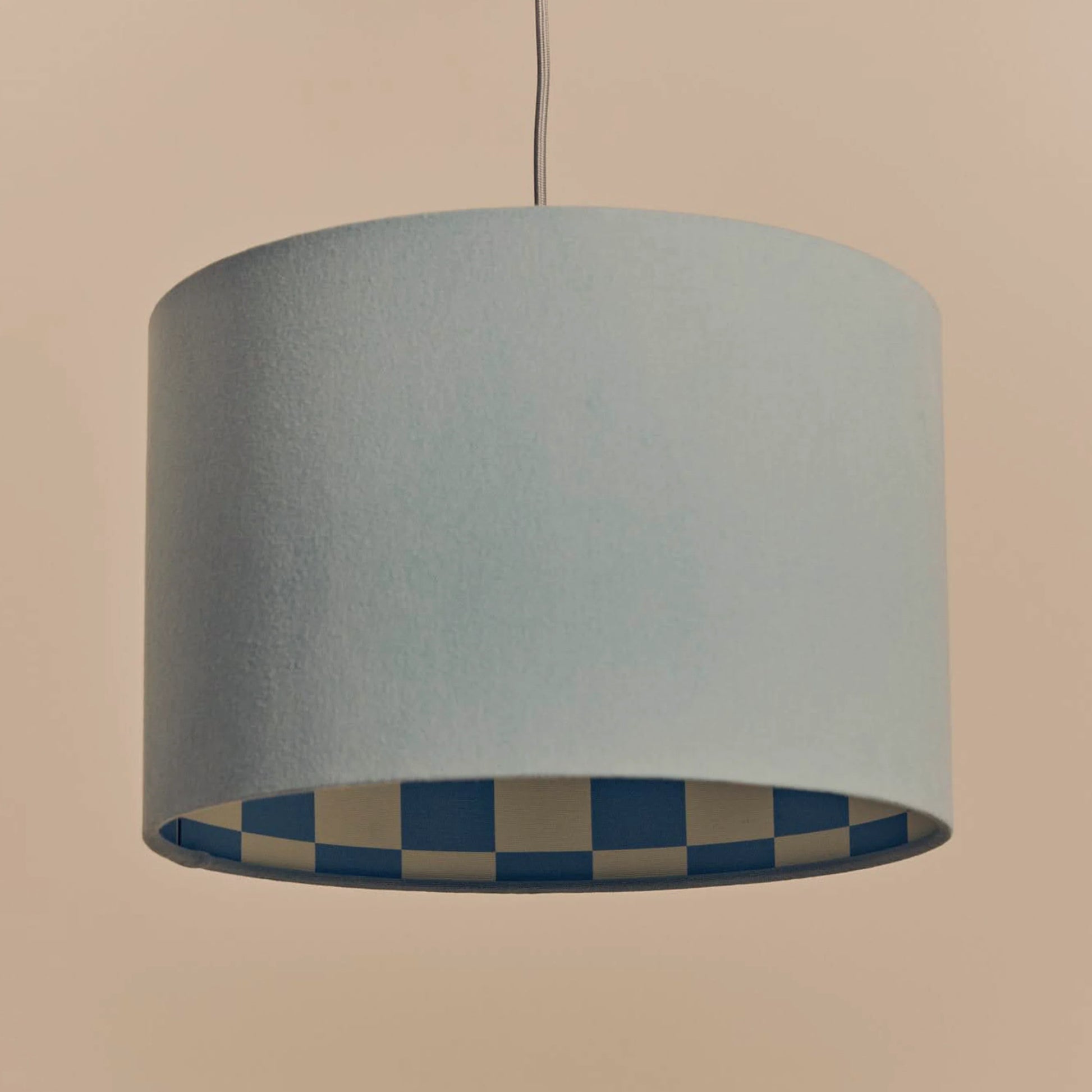 Damson blue check lined drum shade - BlissVeranda