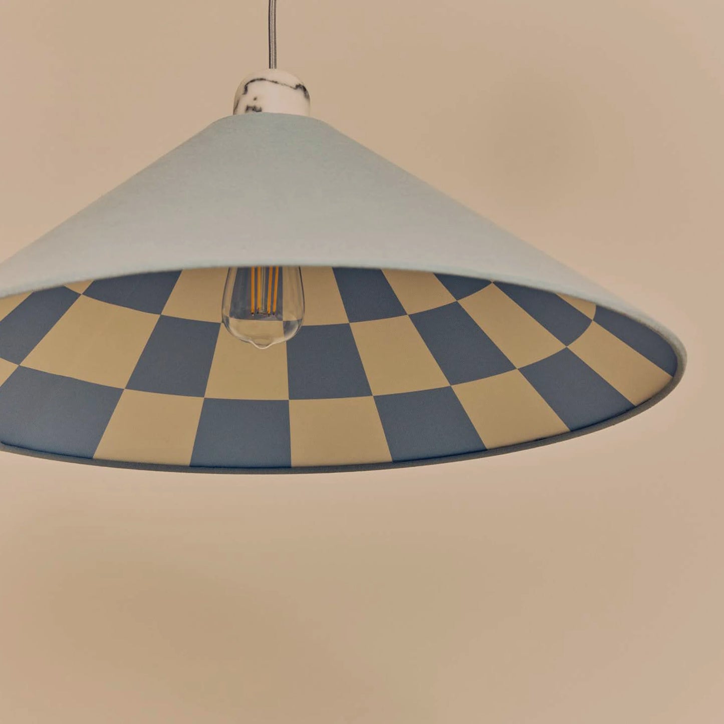 Damson blue check lined cone shade - BlissVeranda