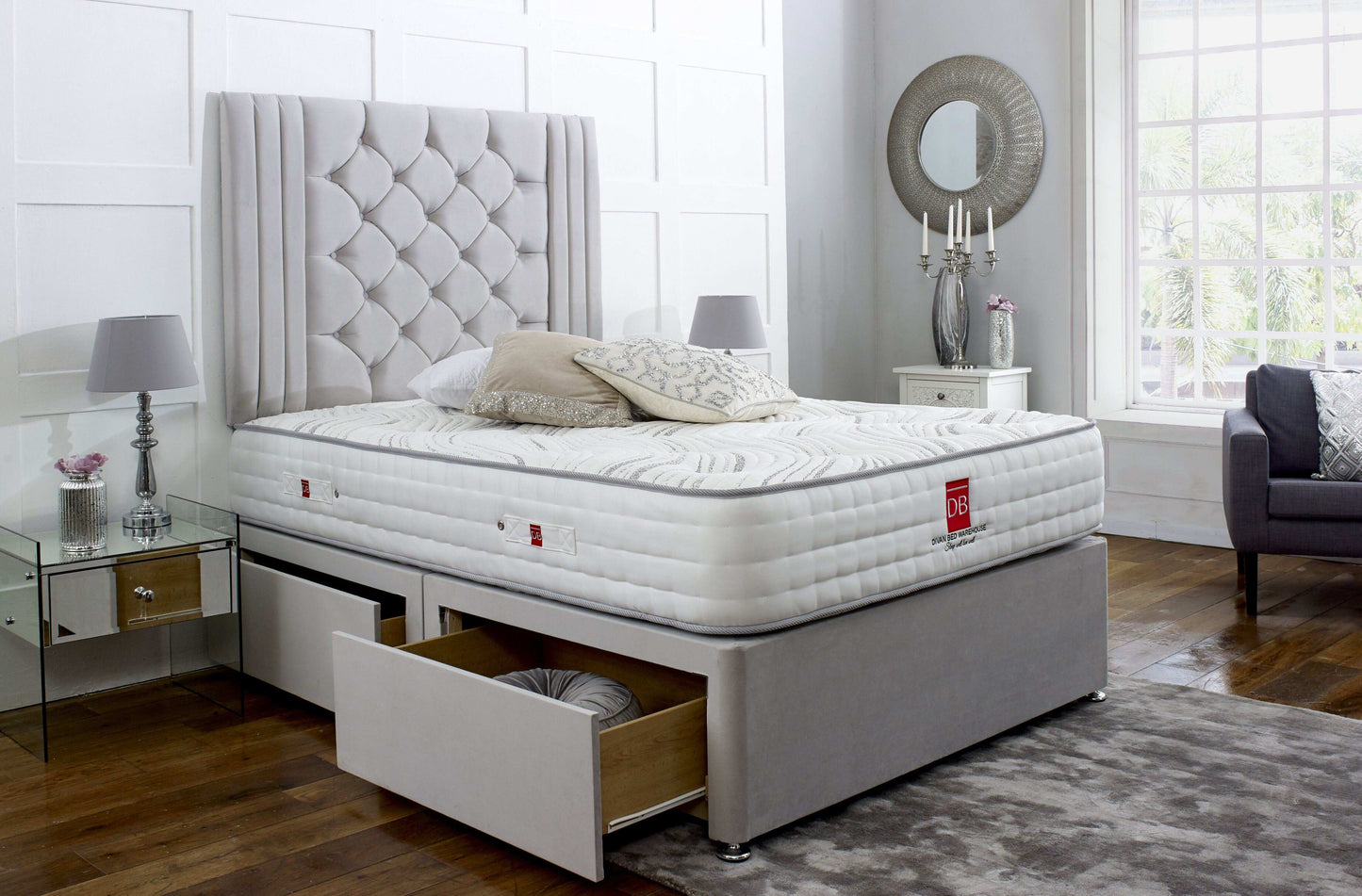Regal Divan Bed Set with Tall Button Headboard