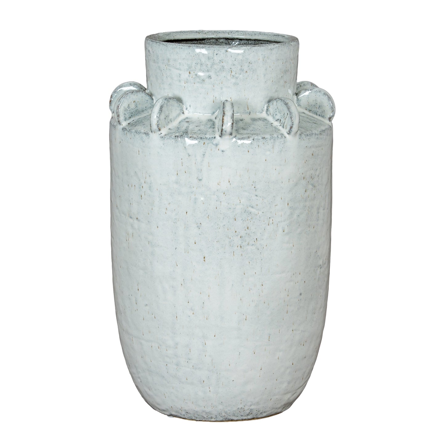 White textured vase with four handles on a white background