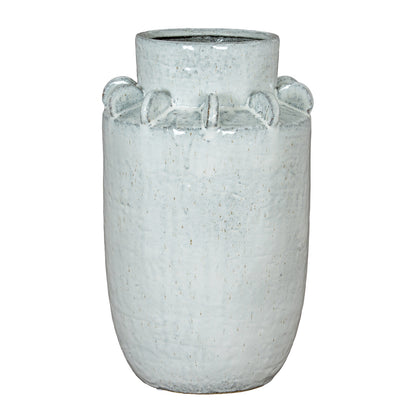 White textured vase with four handles on a white background