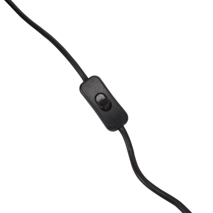 Black cable with a switch on a white background