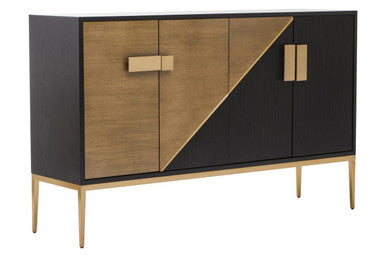 Modern sideboard with black and wood design on a white background