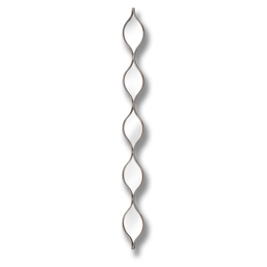 Decorative metal wall art with wavy design on a white background