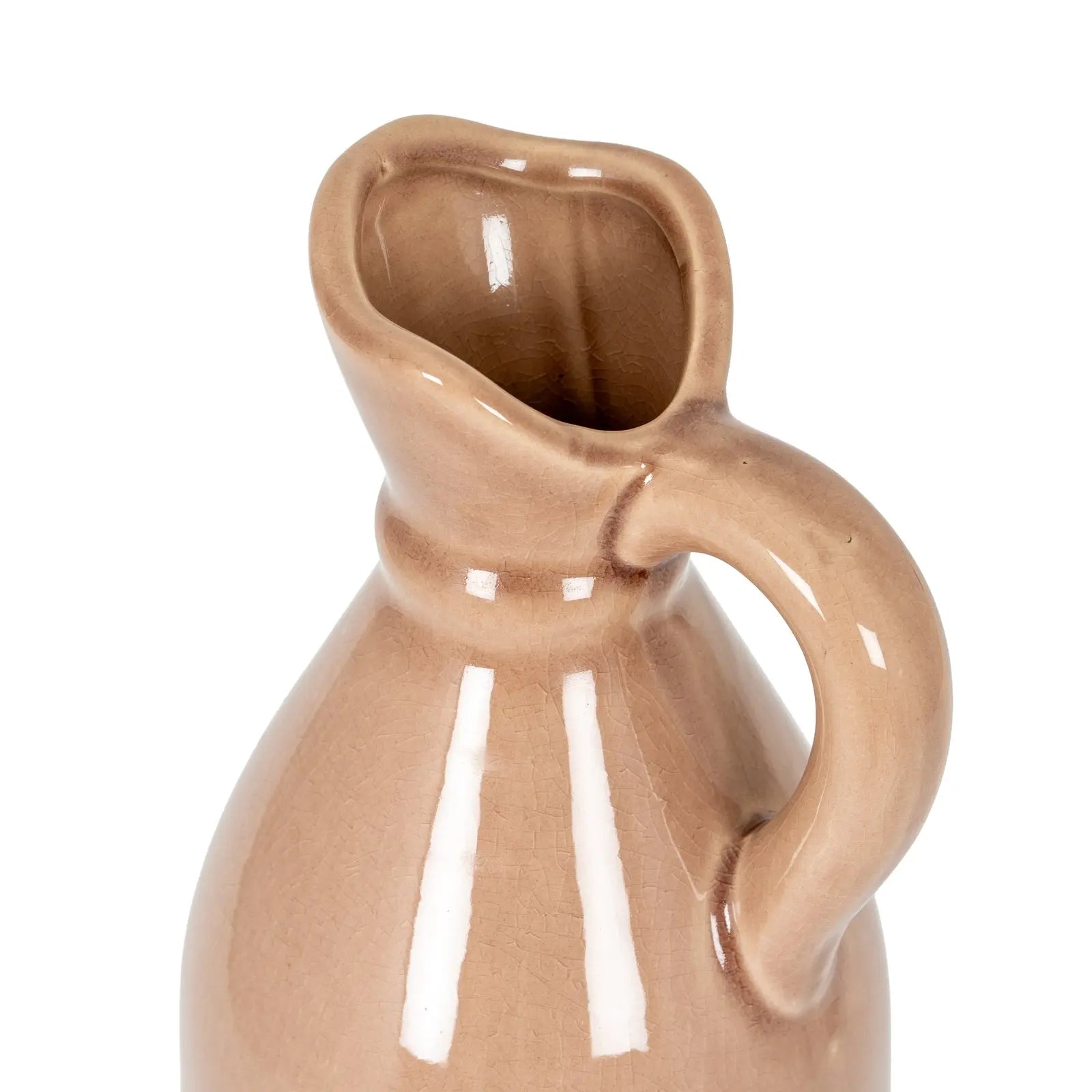 Brown ceramic pitcher on a white background