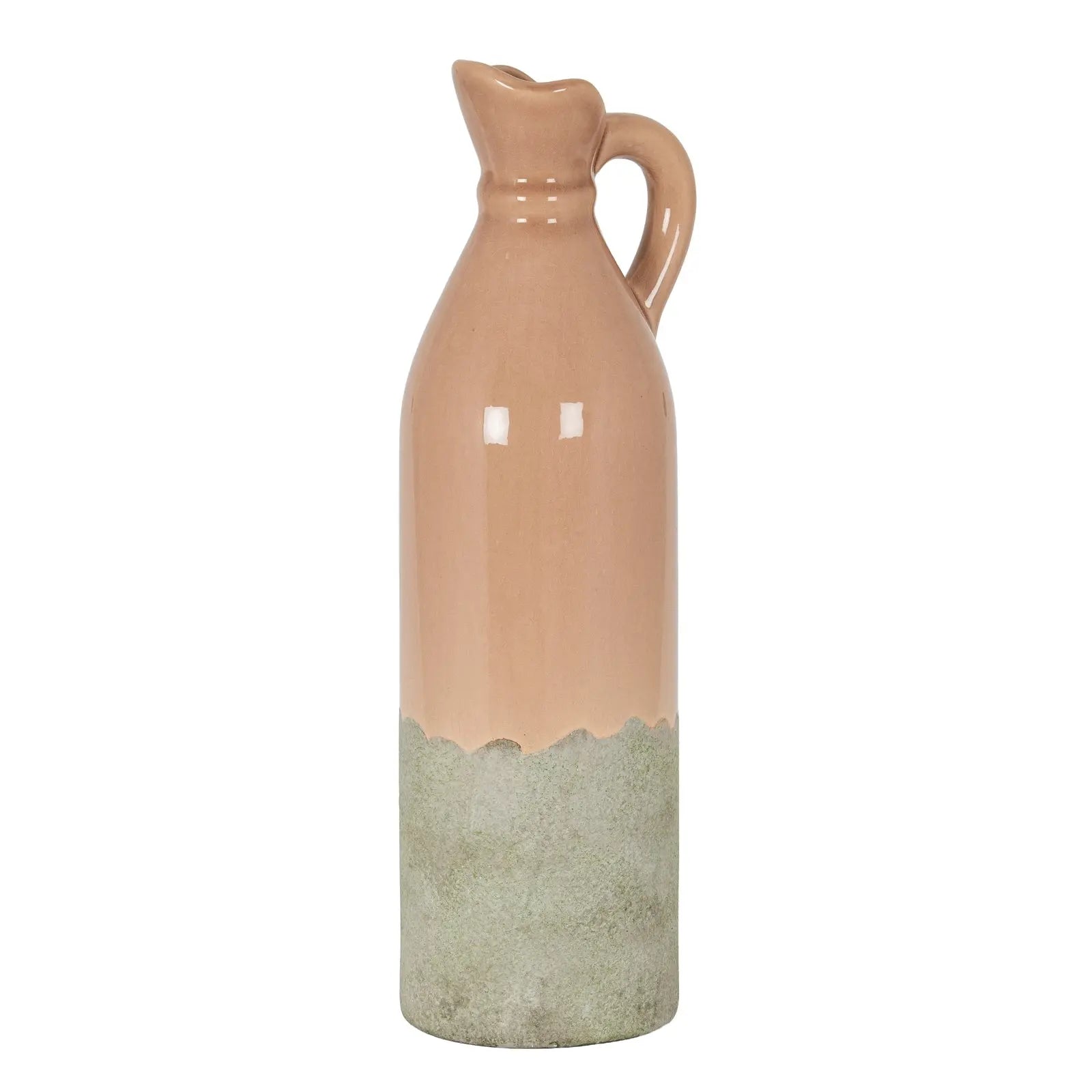 Ceramic pitcher with two-tone design on a white background