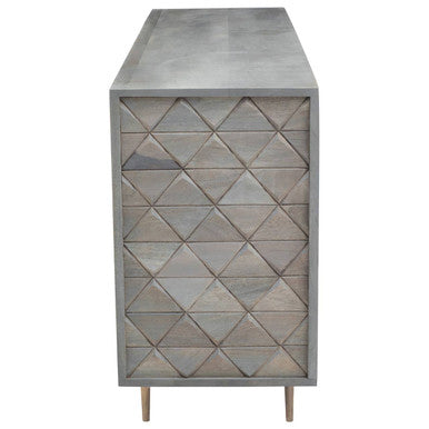 Decorative cabinet with geometric pattern on a white background