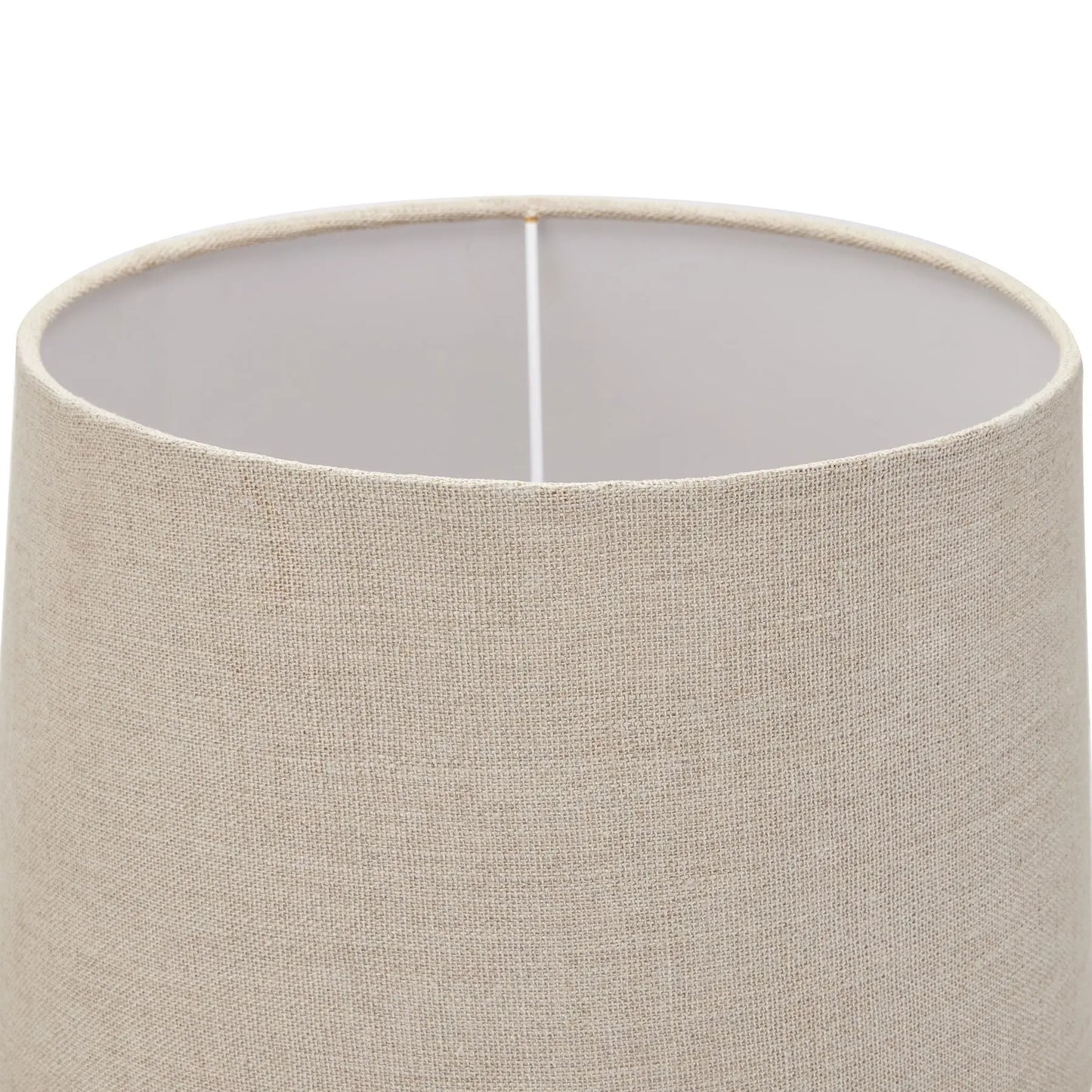 Close-up of a beige lampshade with a white interior on a white background
