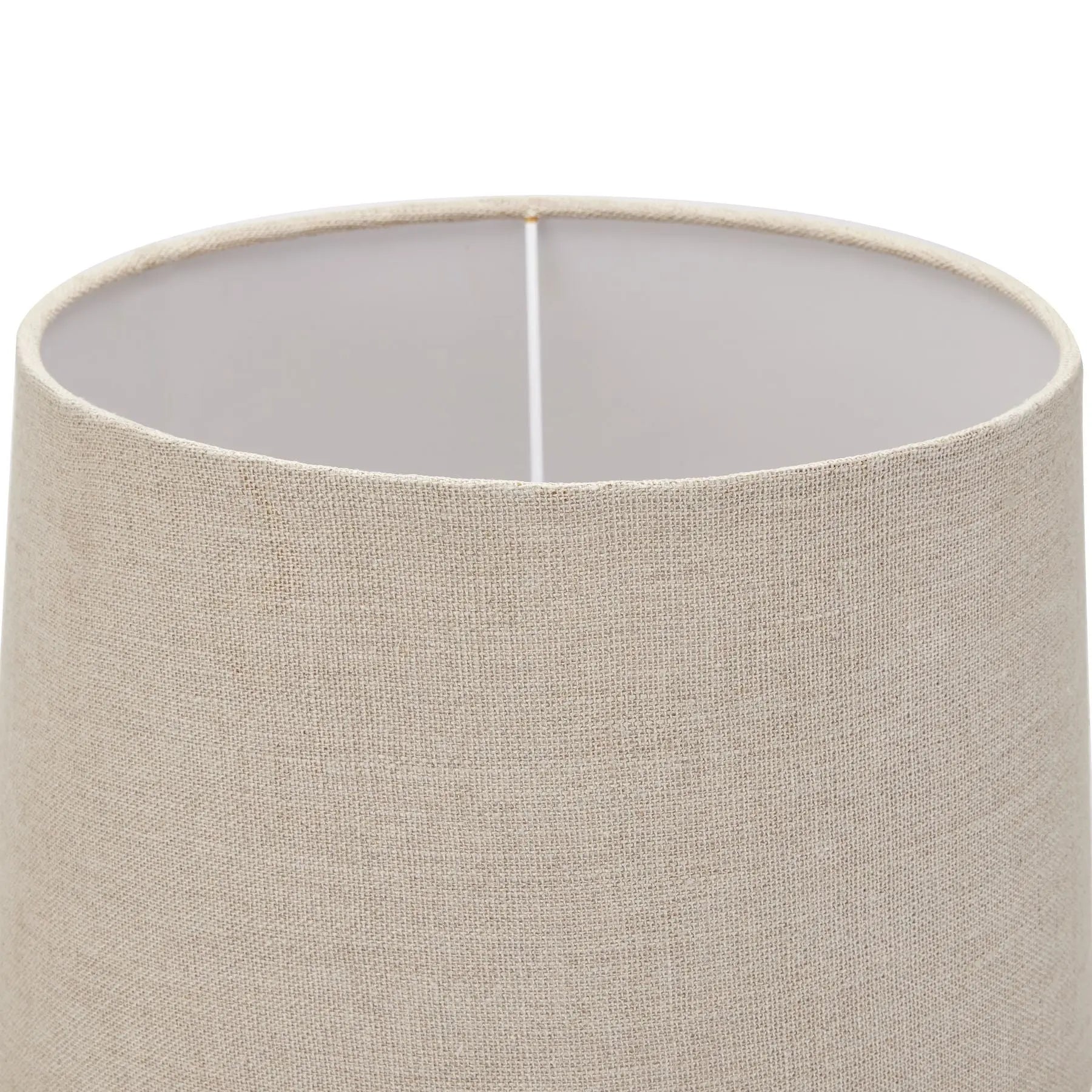 Close-up of a beige lampshade with a white interior on a white background