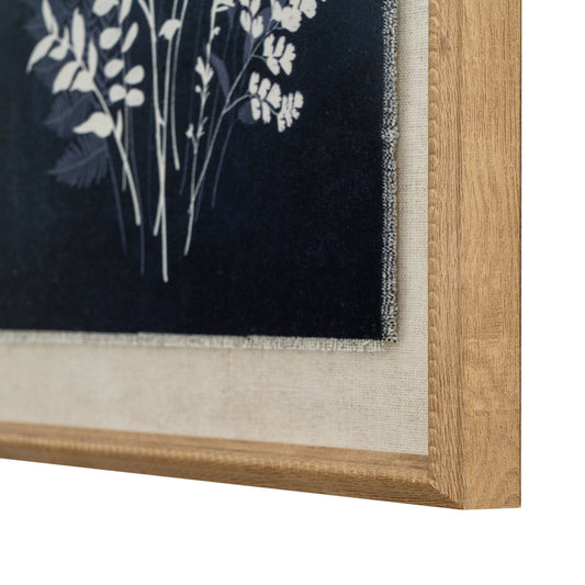 Framed artwork with a floral design on a dark background