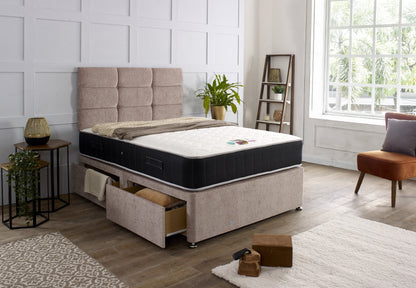 Dual Season 1000 Pocket Memory Cool Gel Divan Bed Set With Headboard