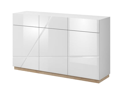 White cabinet with glass panels on a white background